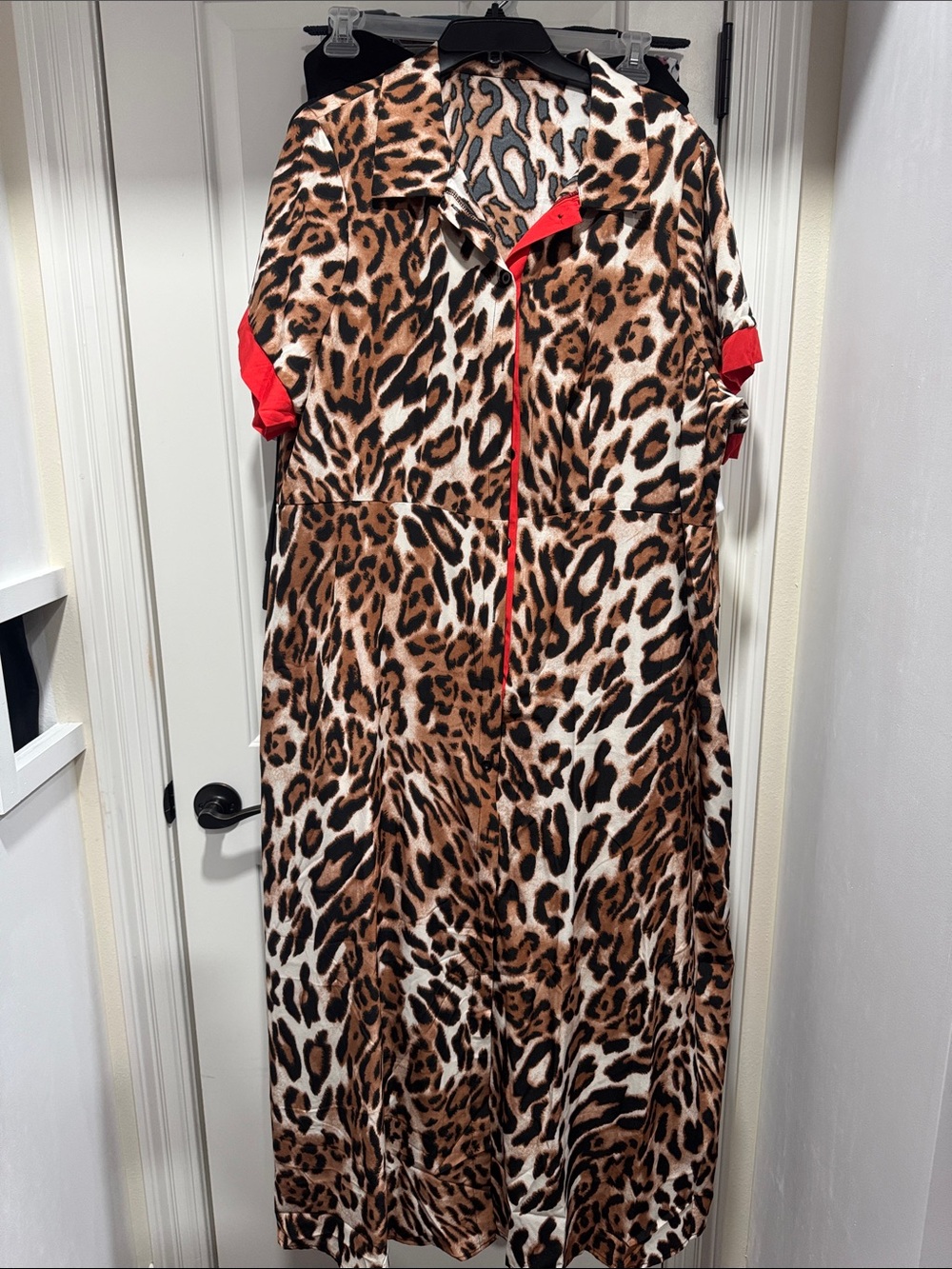 SHEIN Leopard Print Maxi Dress with Red Trim